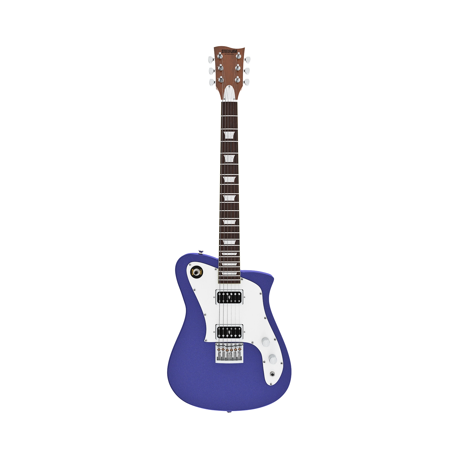 Alpha Standard metallic indigo front Schaller bridge catalog - Steelyjam aluminum guitar